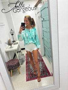 Sprint to the Mint Tie Dye Lace Up Top