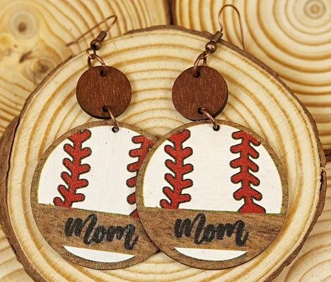 Baseball "MOM" Earrings