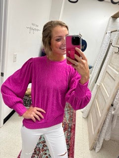 Pink Princess Long Sleeve Textured Blouse