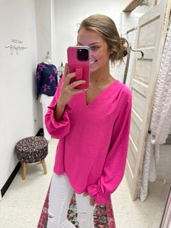 Put Me In Pink V-Neck Long Sleeve Blouse