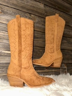 HOWDY- Cognac Suede Corky Boots