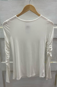 Ruched Long Sleeve White Fitted Blouse