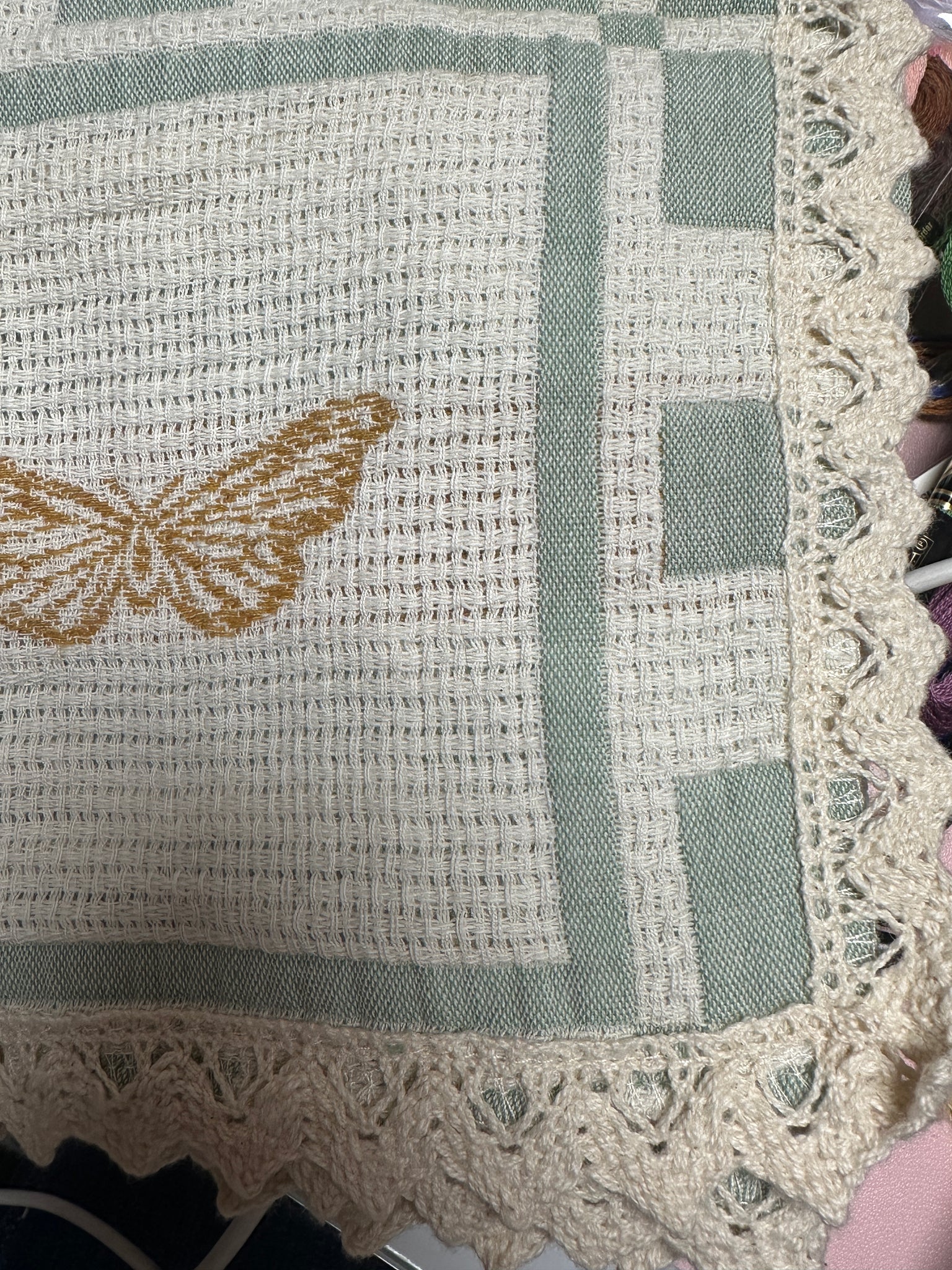 Vintage Butterfly with Embroidered Trimwork Dish Towel