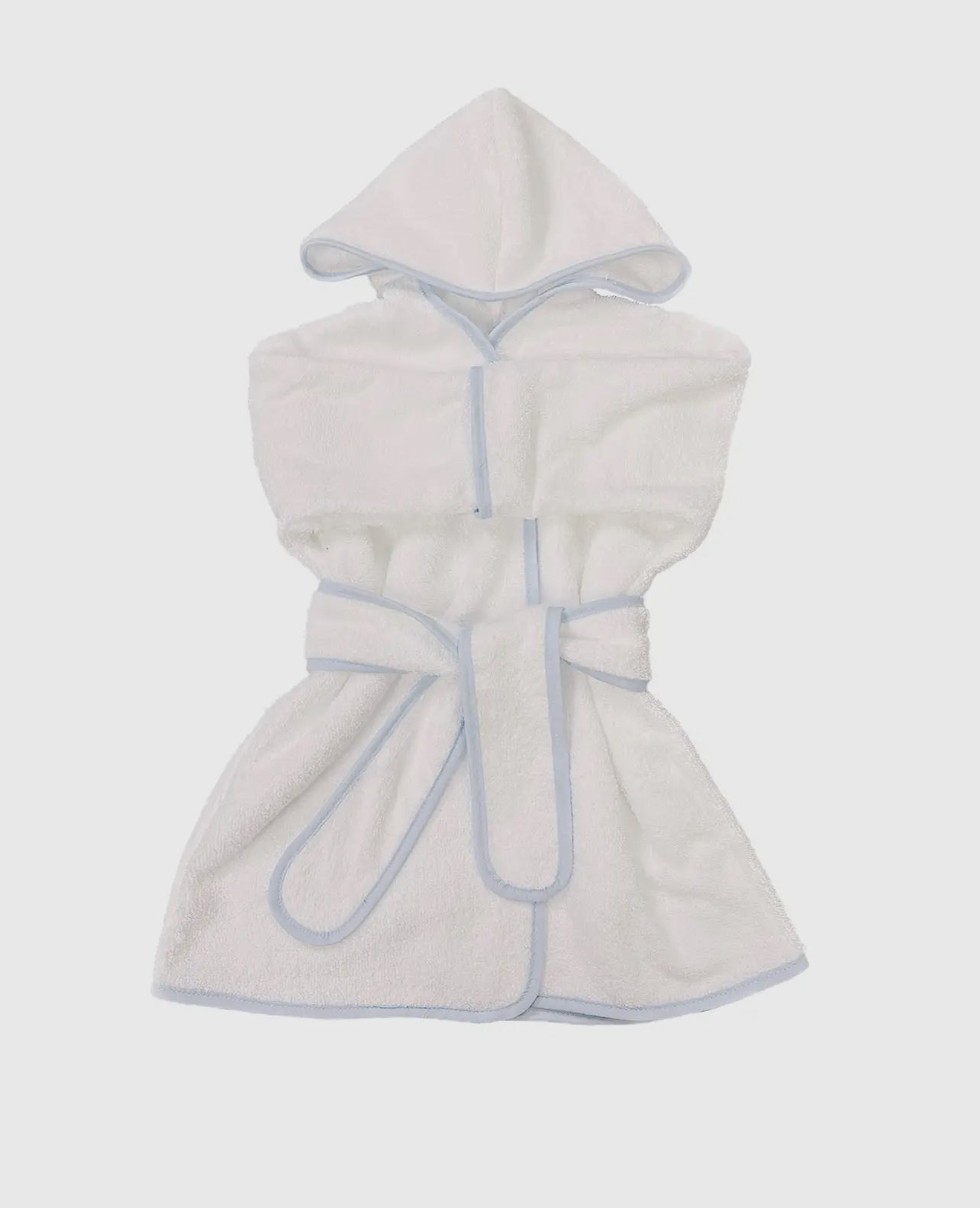 Boy's White with Blue Gingham Trim Hooded Bath Robe