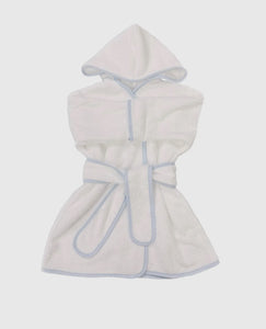 Boy's White with Blue Gingham Trim Hooded Bath Robe