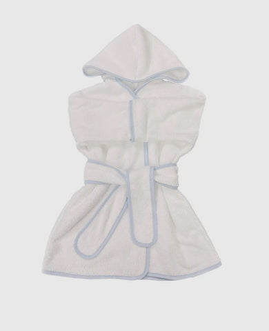 Boy's White with Blue Gingham Trim Hooded Bath Robe