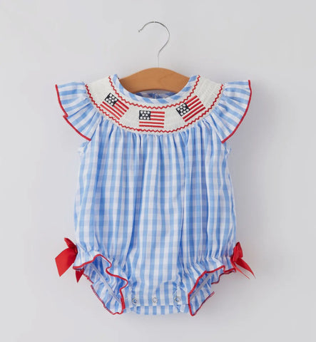 Girl's Smocked Flag Bubble