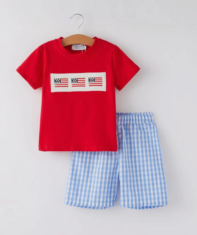 Boy's Smocked Flag Short Set