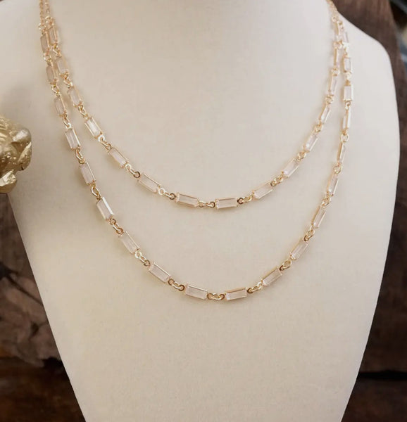 Twice the Sparkle Baguette Layered Necklace (2 colors)
