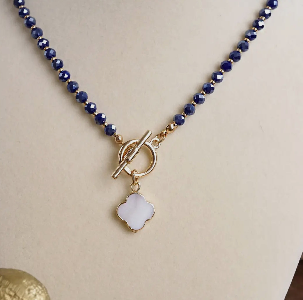Beaded Moonlit Clover Pearl Necklace