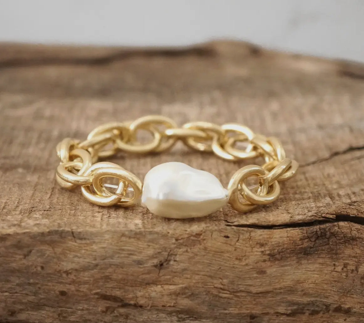 Carly Chunky Chain Gold Pearl Bracelet