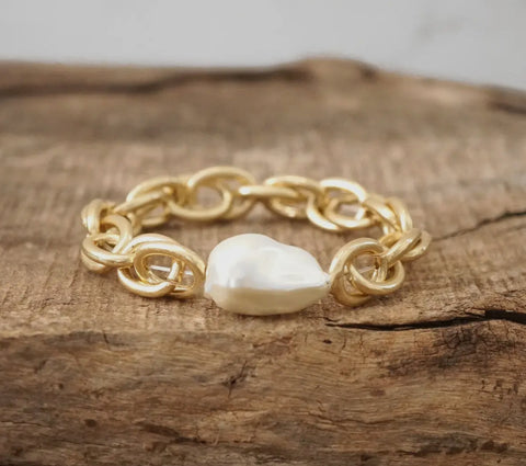 Carly Chunky Chain Gold Pearl Bracelet
