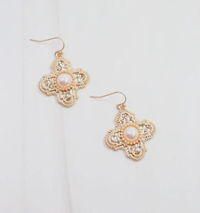 Avery Cross and Pearl Gold Earrings