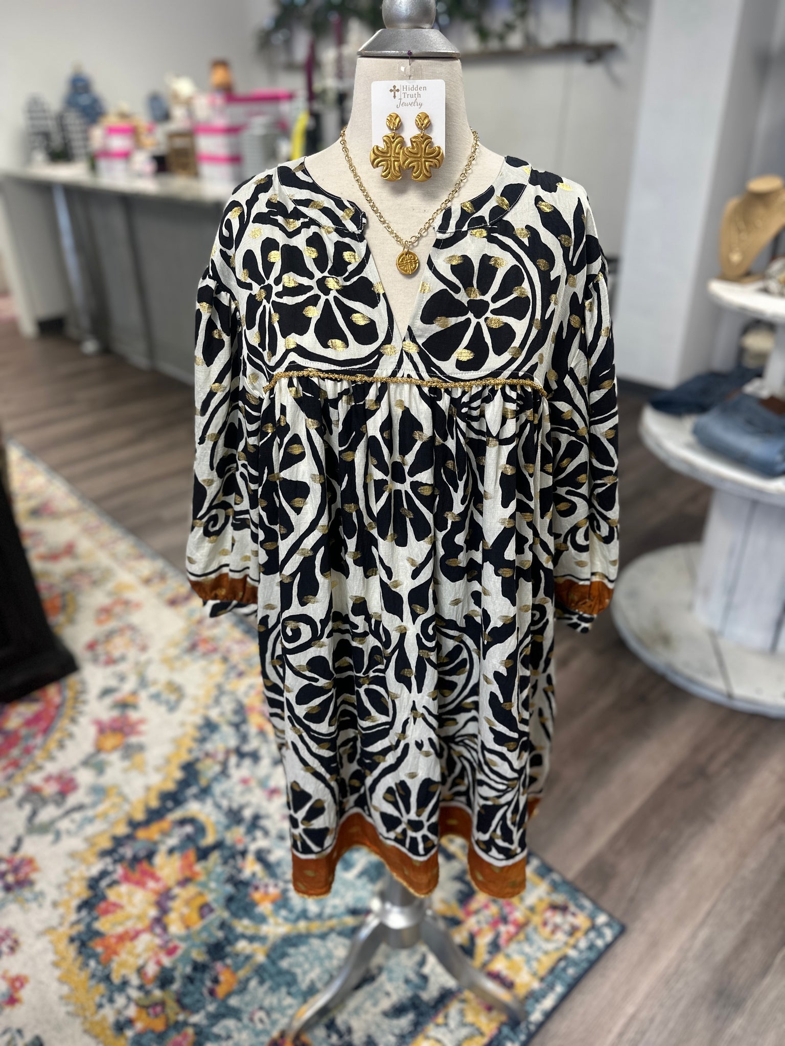 Black and Gold Floral Dress