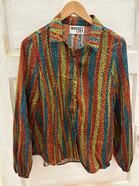 Multi Color Silky Soft Long sleeve Stripped Button Up Blouse