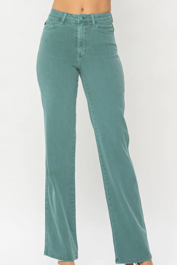 Judy Blue High Waist Sea Green Straight Leg Jeans