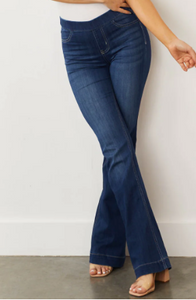 Cello Dark High Rise Pull On Flare Deluxe Comfort Jeans