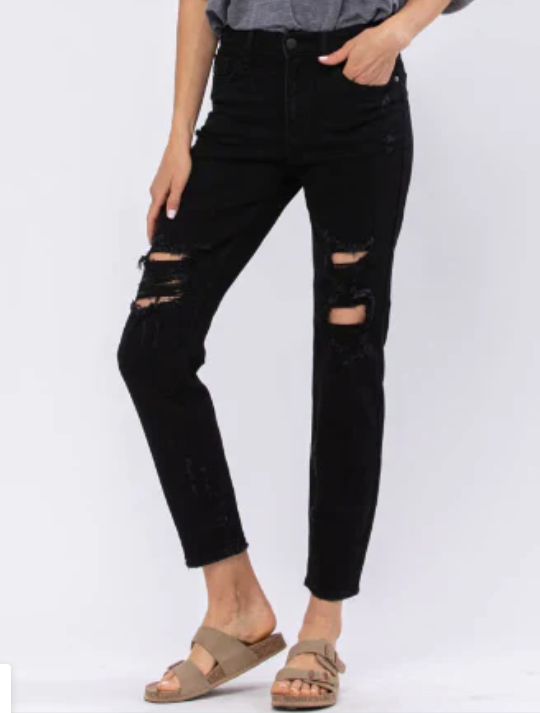 Judy Blue Black High Waisted Distressed Boyfriend Jeans