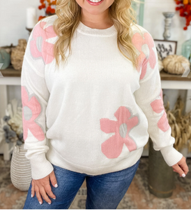In The Garden Ivory/Pink Knit Sweater