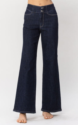 Judy Blue High Waist Rinse Geometric Waistband Wide Leg Jeans