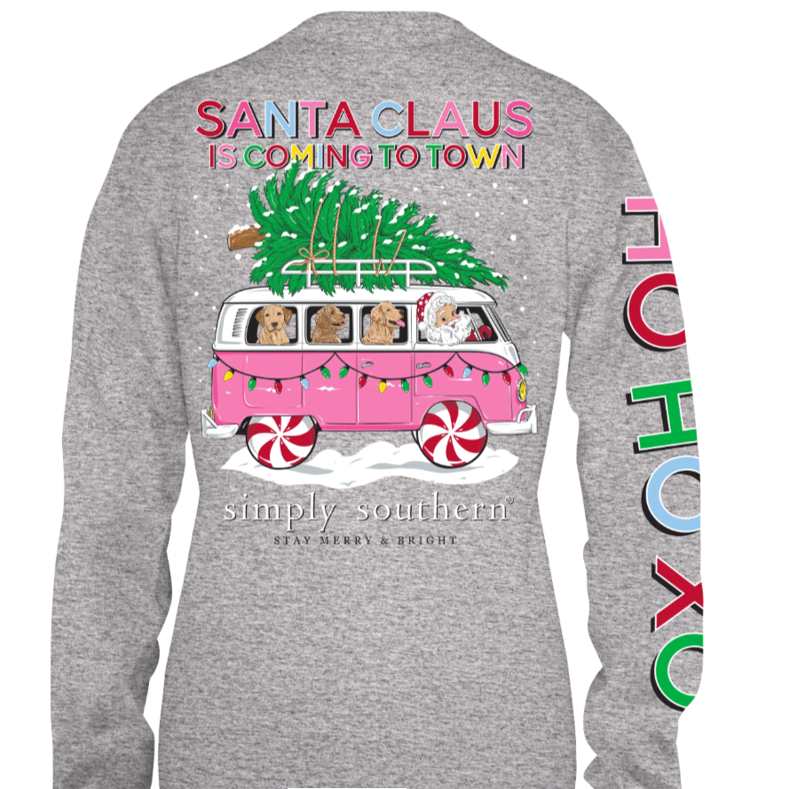 Simply Southern Grey Long Sleeve Santa Bus T-Shirt