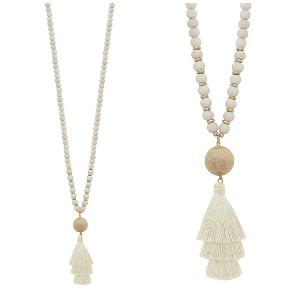 Beaded Tassel Necklace with Gold Ball