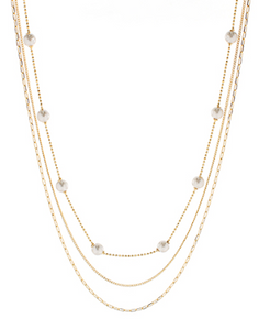 Multi Layered Gold and Pearl Necklace