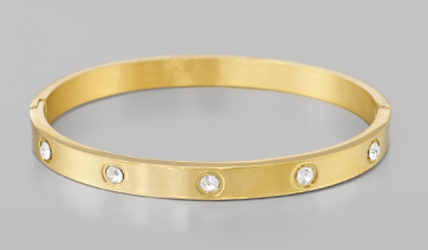 Stainless Steel Gold CZ Hinge Bracelet