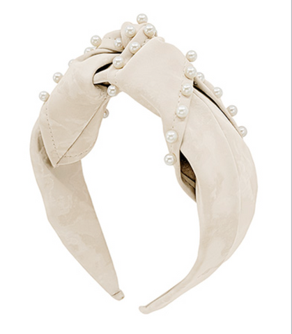 Ivory Leather and Pearl Headband