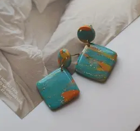 Vintage Diamond Shaped Clay Earrings