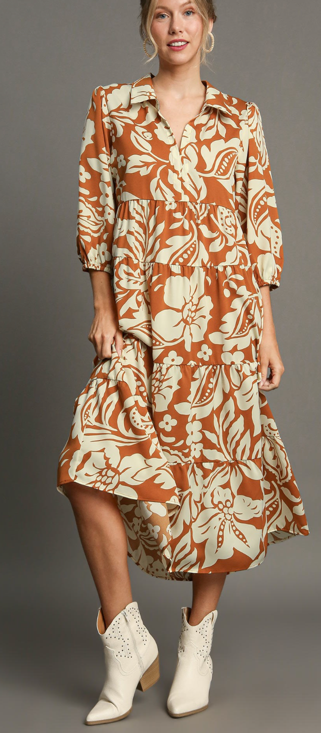 Signs of Autumn Tiered Dress (S-L)