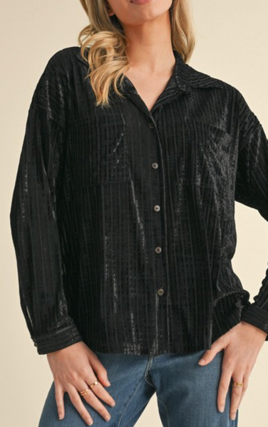 Jodifl Velvet Button Down Blouse with Pockets (2 colors S-XL)