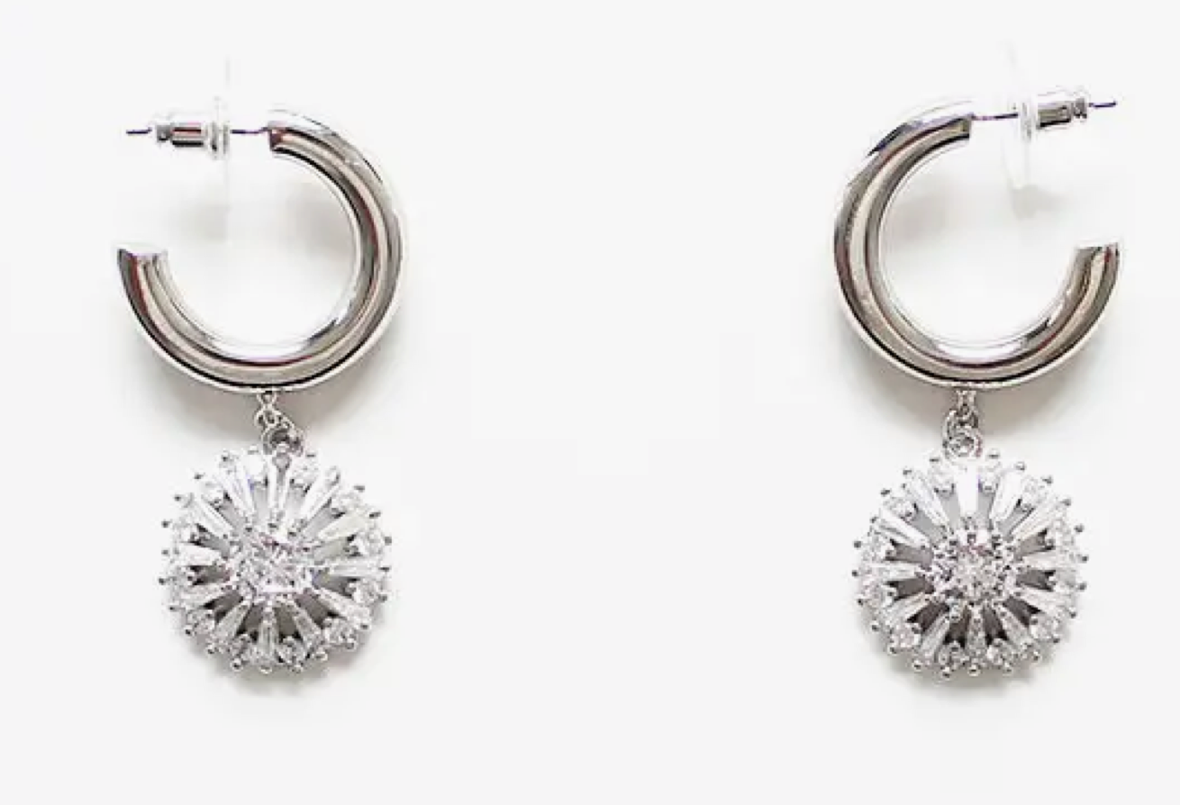 Silver Starburst Hoop Earrings
