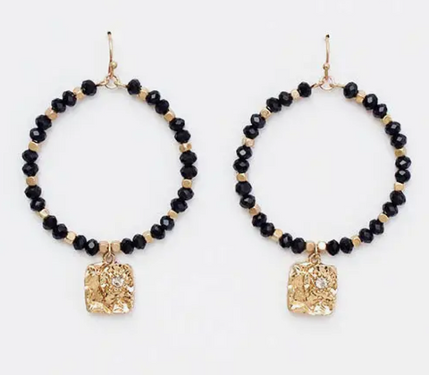 Beaded Hoops with Gold Nugget Pendant (2 colors)