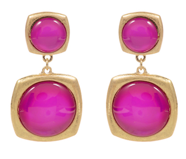Square Double Drop Stone Earrings