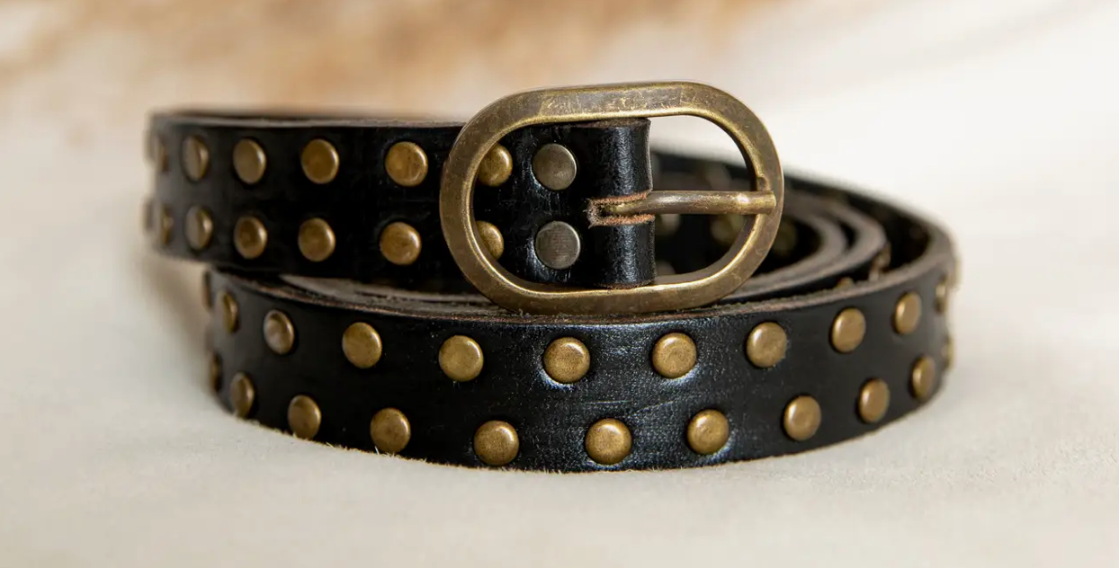 Designer Black Studded Leather Belt