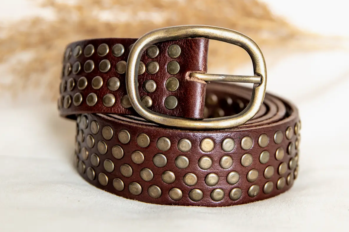 Designer Dark Brown Studded Leather Belt