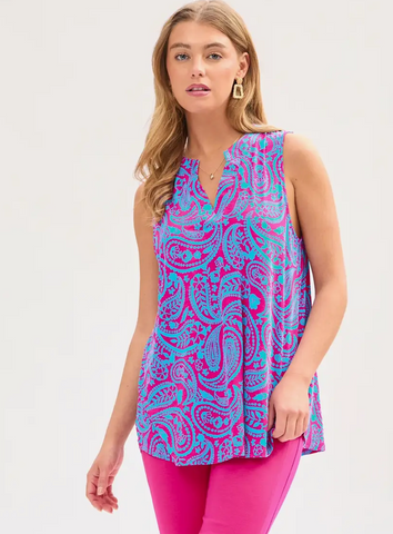 Aqua and Fuchsia Paisley Tank