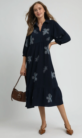 Navy Autumn Glow Midi Dress