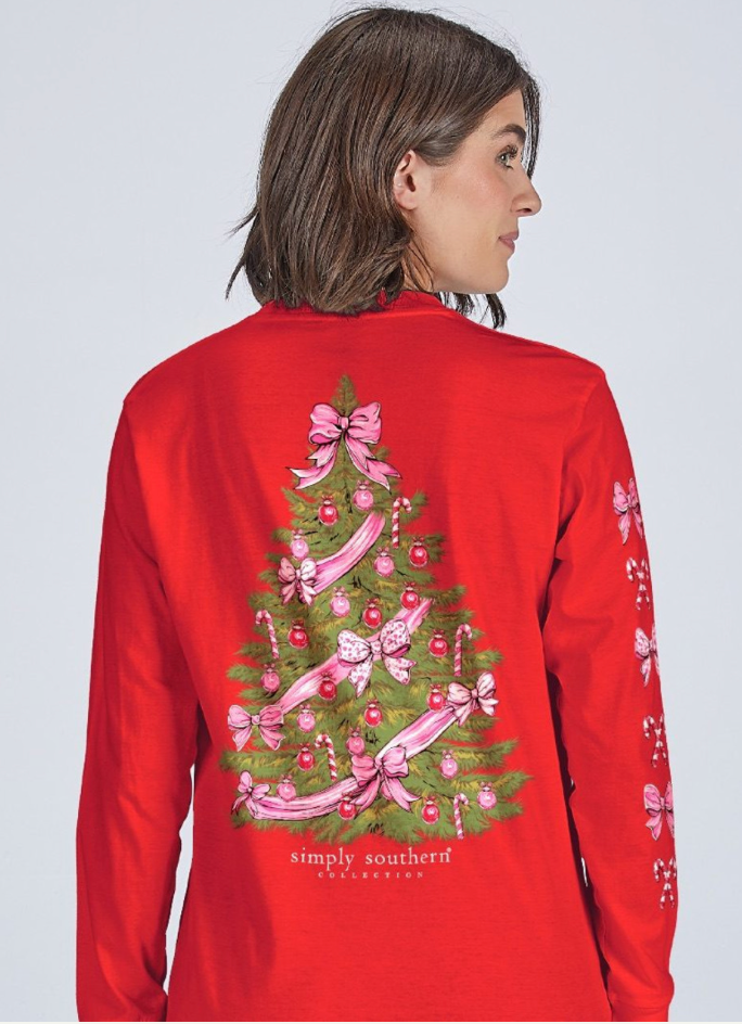Long Sleeve Simply Southern Red Christmas Tree T
