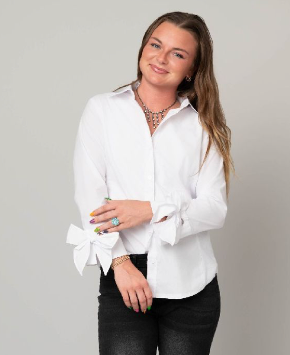 Buttons and Bows White Dress Blouse