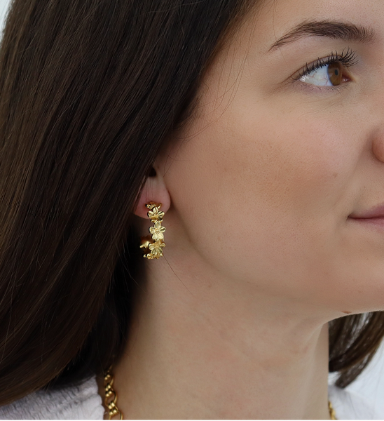 Gold Floral Hoop Designer Earrings