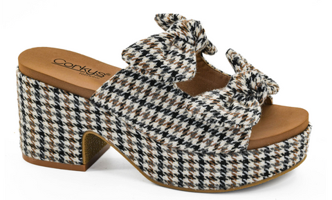Corky's Black & Tan Houndstooth Put a Bow On It Sandals