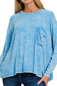 Washed Ribbed Dolman Sleeve Round Neck Top-3 COLORS