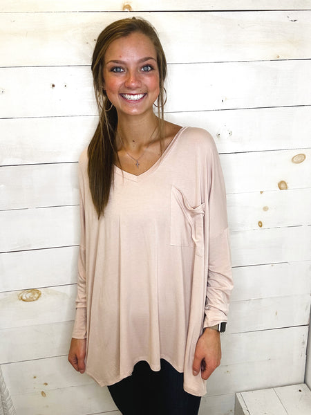 Luxe Rayon Oversized V-Neck Front Pocket Tees
