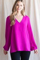 REG Magenta V-Neckline with Bubble Sleeves Top