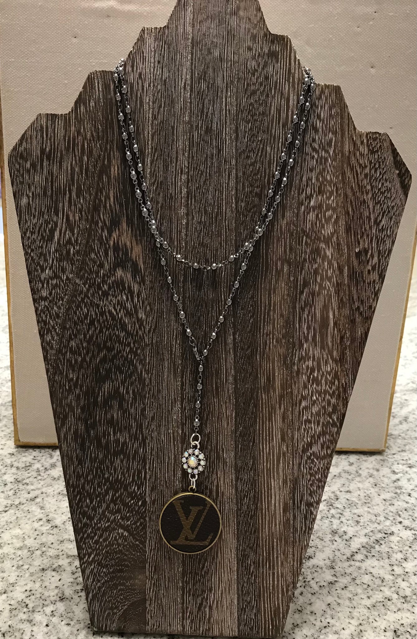 LV Pendant Necklace with pewter chain