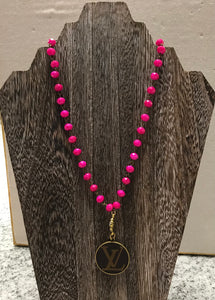 LV Pendant Necklace with Pink Chain