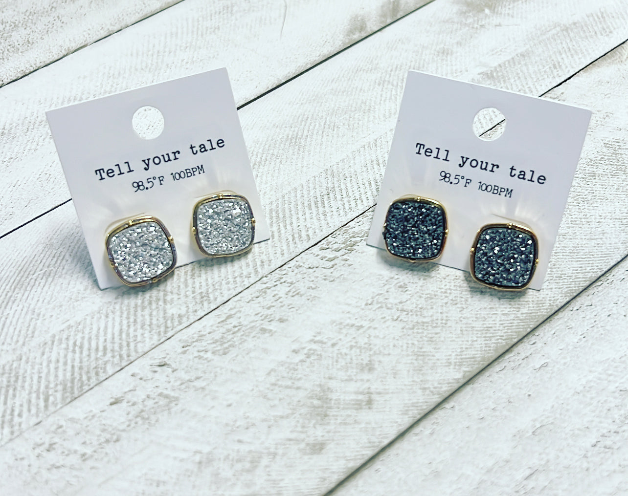 Square Druzy Studs