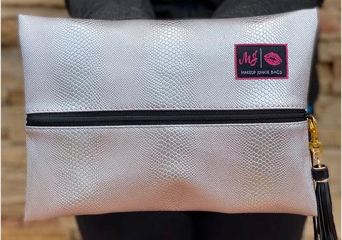 Makeup Junkie Bag in Silver Onyx-Small